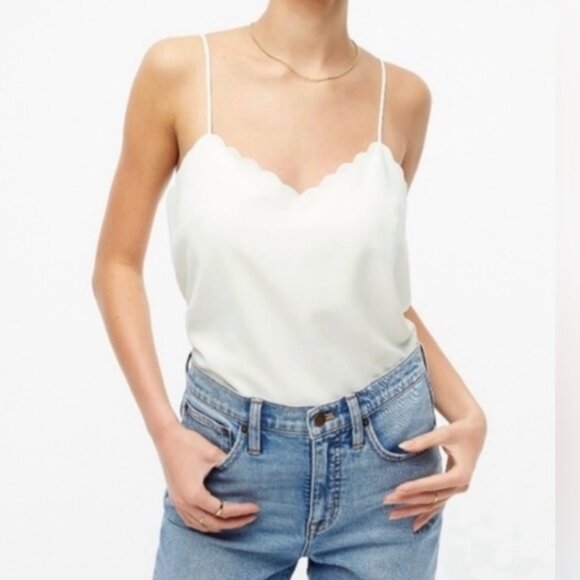 J. Crew Tops - J CREW Scalloped Cami Tank Top Ivory Cream Racerback Spaghetti Blouse size 4